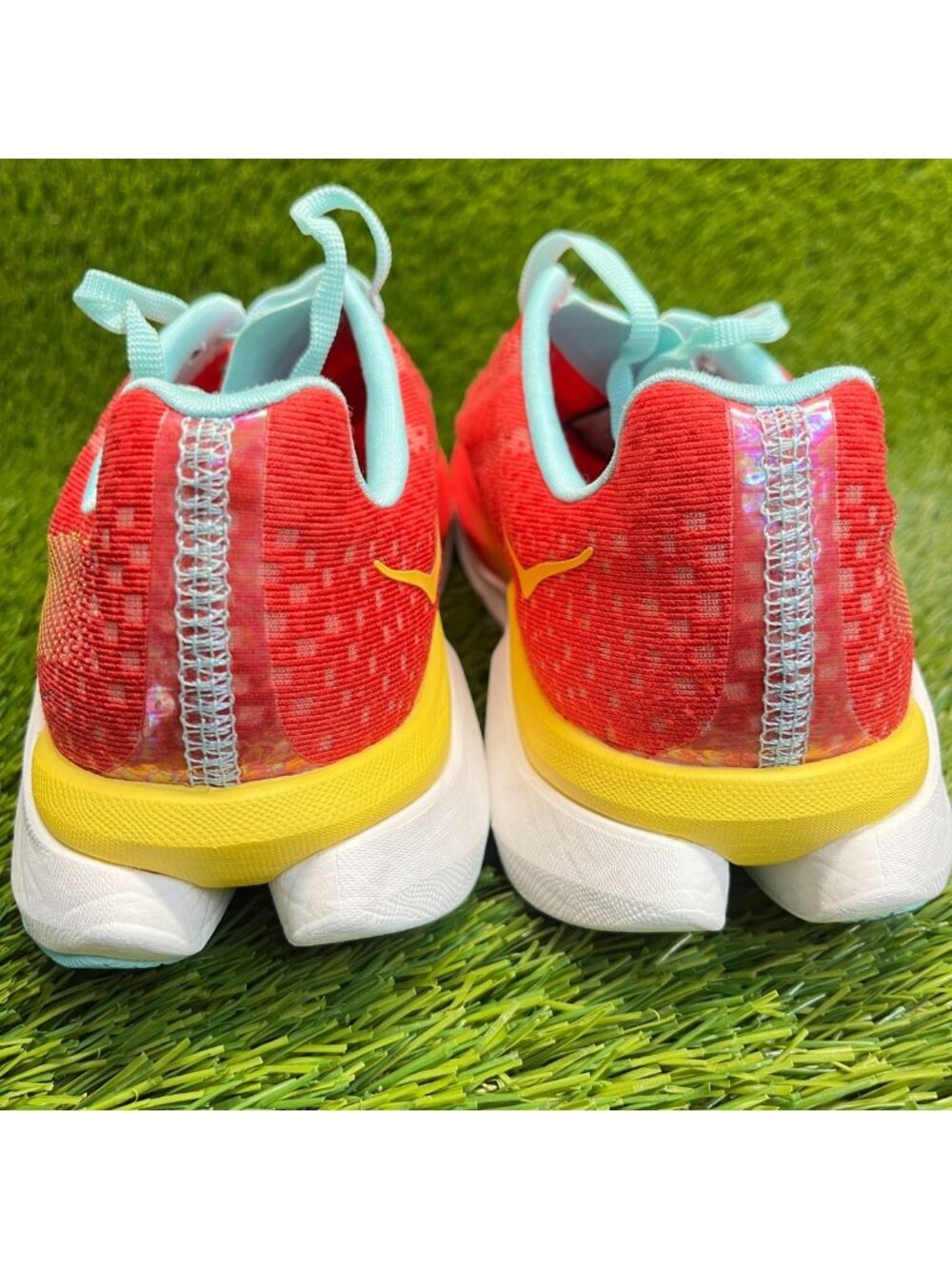 Hoka Women's Coral Yellow Teal Running Shoe - Picture 6 of 9